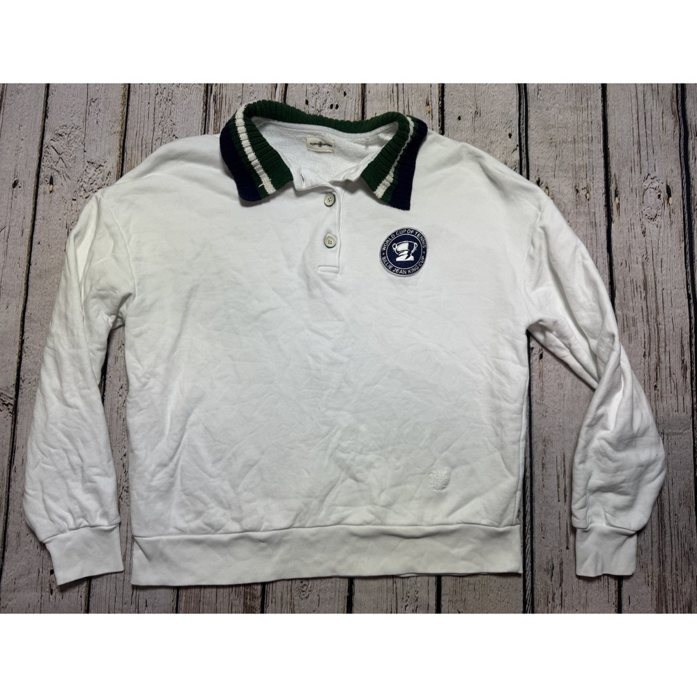Tory Burch Sport Polo Sweatshirt White Billie Jean King Cup Tech Pique $298 Sz S